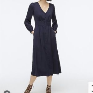 Jcrew button front navy dress a line midi size 0 new